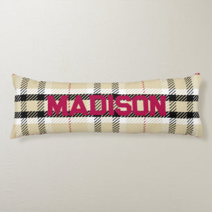 Beige Preppy Plaid Fashion Monogram Personalized Body Pillow