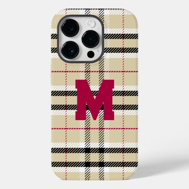 Beige Preppy Plaid Fashion Monogram Personalized Case-Mate iPhone Case (Back)