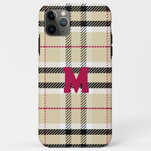 Beige Preppy Plaid Fashion Monogram Personalized iPhone 11 Pro Max Case