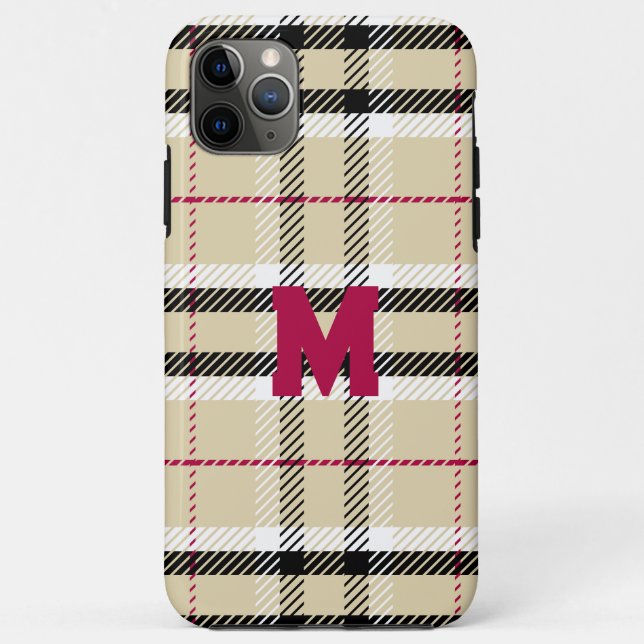 Beige Preppy Plaid Fashion Monogram Personalized Case-Mate iPhone Case (Back)