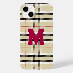 Beige Preppy Plaid Fashion Monogram Personalized Case-Mate iPhone 14 Plus Case