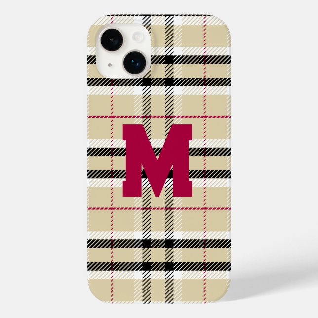 Beige Preppy Plaid Fashion Monogram Personalized Case-Mate iPhone Case (Back)