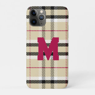 Beige Preppy Plaid Fashion Monogram Personalized iPhone 11 Pro Case