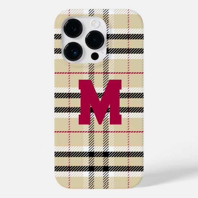Beige Preppy Plaid Fashion Monogram Personalized Case-Mate iPhone Case (Back)
