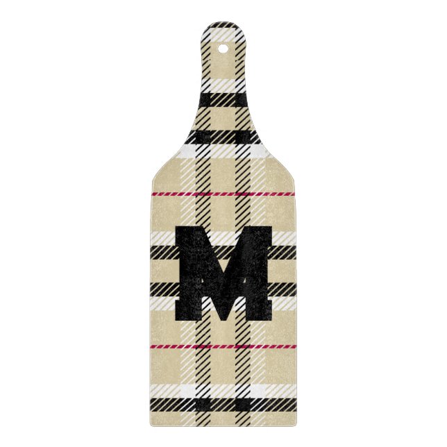 Beige Preppy Plaid Fashion Monogram Personalized Cutting Board (Front)