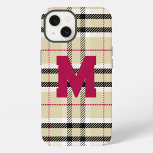 Beige Preppy Plaid Fashion Monogram Personalized iPhone 13 Case