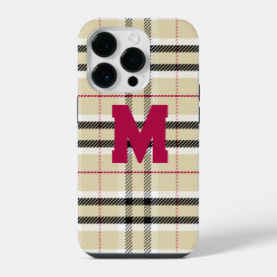 Beige Preppy Plaid Fashion Monogram Personalized iPhone 14 Pro Case
