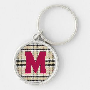 Beige Preppy Plaid Fashion Monogram Personalized Keychain