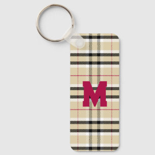 Beige Preppy Plaid Fashion Monogram Personalized Keychain