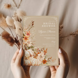 Beige Pumpkin and Flowers Bridal Shower Invitation
