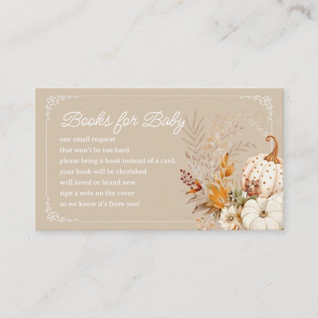 Beige Pumpkin Gender Neutral Book Request Enclosure Card (Front)