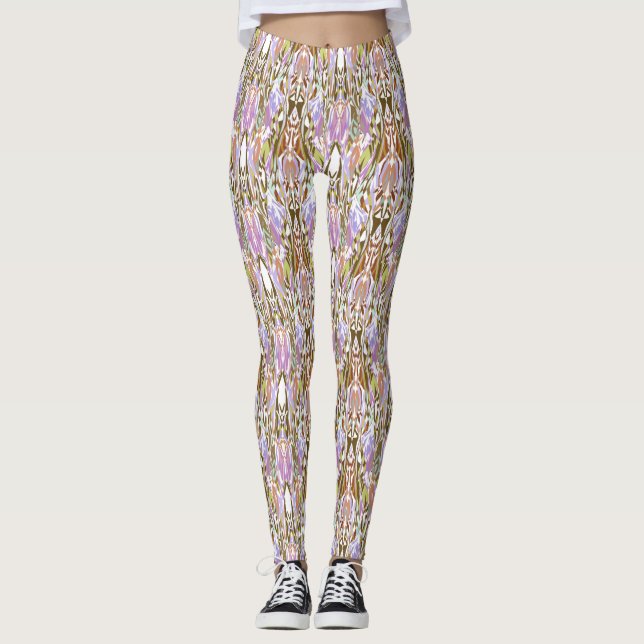 Beige/Purple Multi-Colour Women's Leggings (Front)