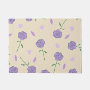 Beige Purple Rose Floral Boho Botanical Pattern Doormat