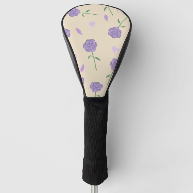 Beige Purple Rose Floral Boho Botanical Pattern Golf Head Cover (Front)