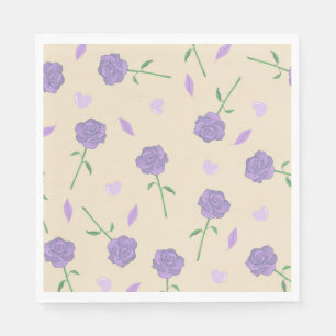 Beige Purple Rose Floral Boho Botanical Pattern Napkin