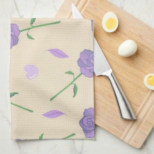Beige Purple Tropical Floral Botanical Kitchen Towel