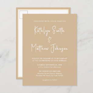 Beige QR Code All In One Modern Script Wedding Invitation Postcard