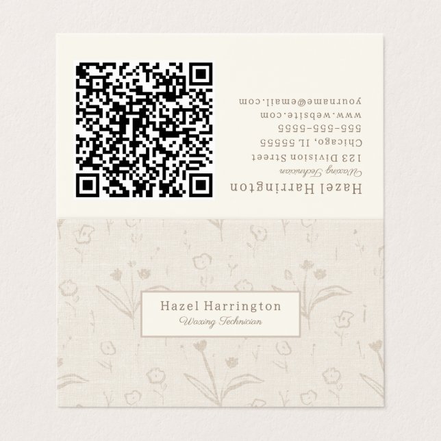 Beige QR Code Folded Business Card Minimalist (Outside Unfolded)