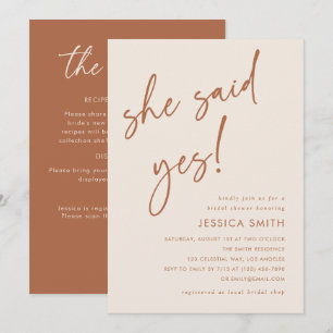 Beige QR Code She Said Yes Bridal Shower Invitation