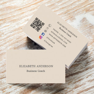 Beige qr code social media business card