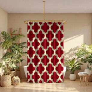 Beige Quatrefoil Ikat Pattern Burgundy Background