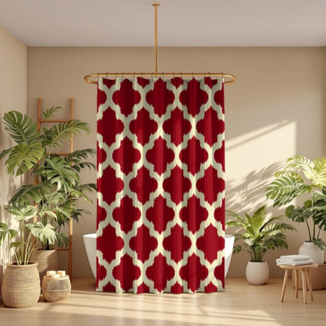 Beige Quatrefoil Ikat Pattern Burgundy Background (Creator Uploaded)