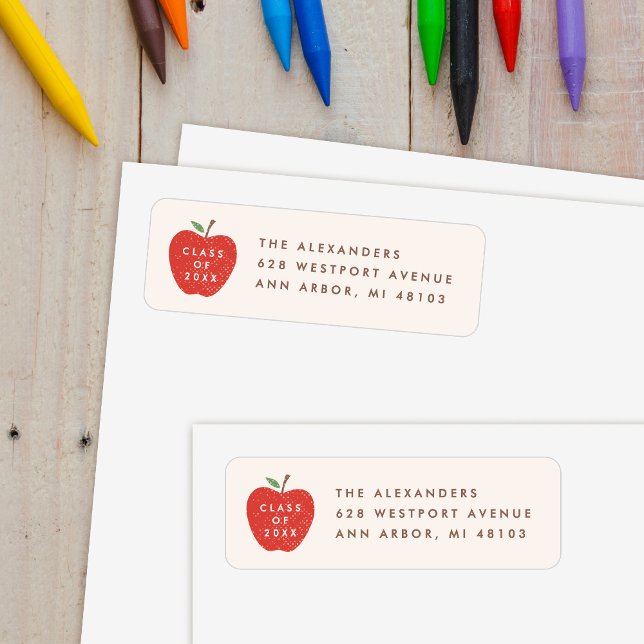 Beige Red Apple Preschool Graduation Address Label (Creator Uploaded)