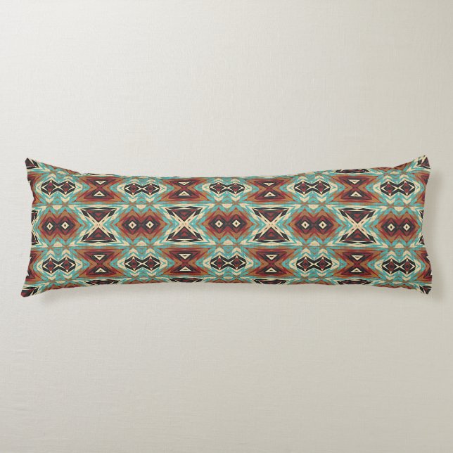 Beige Red Brown Aqua Blue Green Black Tribal Art Body Pillow (Front)