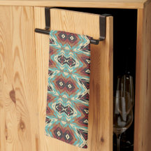 Beige Red Brown Aqua Blue Green Black Tribal Art