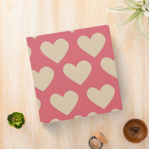 Beige Red Cute Simple Heart Pattern Binder