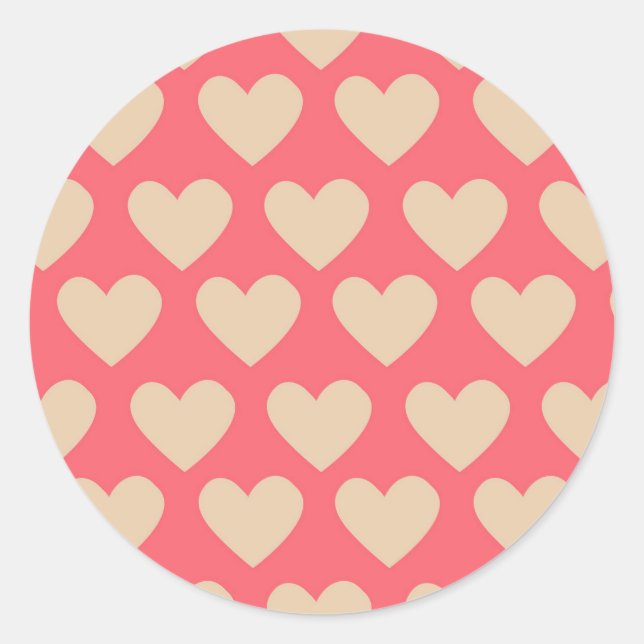 Beige Red Cute Simple Heart Pattern Classic Round Sticker (Front)
