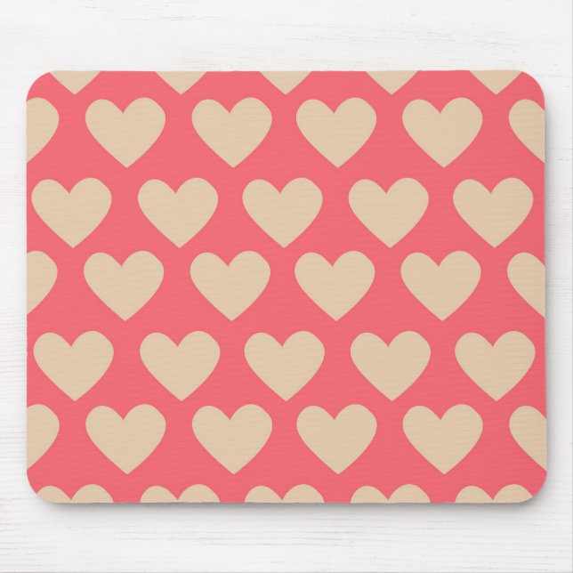 Beige Red Cute Simple Heart Pattern  Mouse Pad (Front)