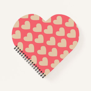 Beige Red Cute Simple Heart Pattern Notebook