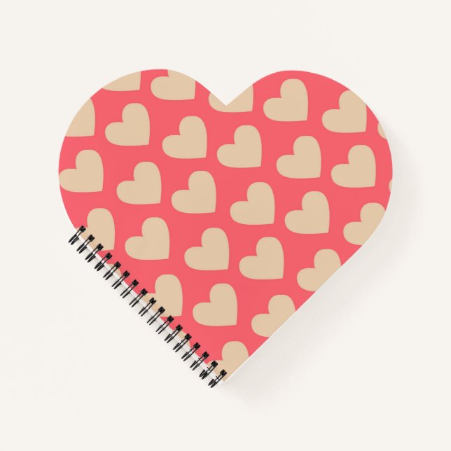 Beige Red Cute Simple Heart Pattern Notebook (Front)
