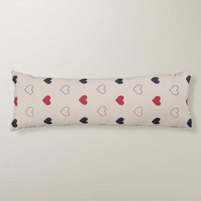 Beige & red Heart Seamless Pattern Cute Minimal Body Pillow (Front)