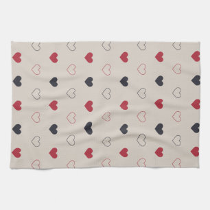 Beige & red Heart Seamless Pattern Cute Minimal Kitchen Towel