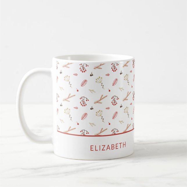 Beige Red Holly Berry Holiday Coffee Mug (Left)
