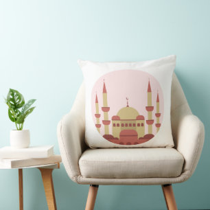 Beige & Red Mosque Throw Pillow