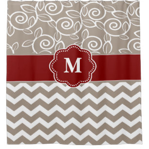 Beige Red Swirl Chevron Monogram