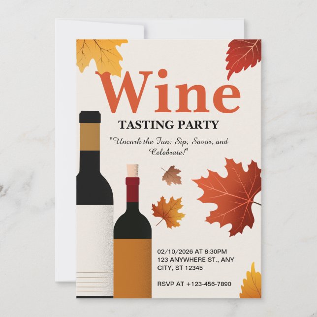 Beige Red Vintage Autumn Wine Tasting Party  Invitation (Front)