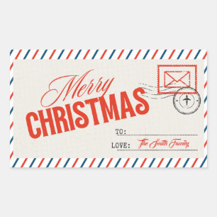 Beige Red Vintage Merry Christmas Postcard Custom Sticker