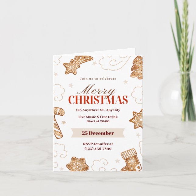 Beige Red Watercolor Wonderland: Gingerbread Invitation (Front)