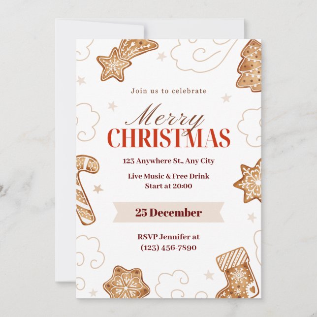 Beige Red Watercolor Wonderland: Gingerbread Invitation (Front)