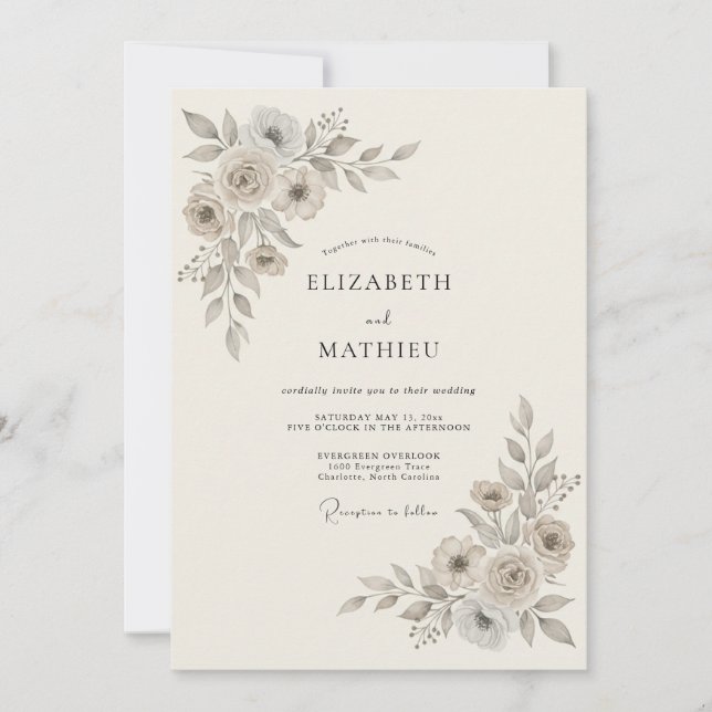 Beige Refined Nature Wedding Invitation (Front)