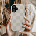 Beige Retro Check iPhone 16 Case<br><div class="desc">Trendy boho chequerboard print phone case in light beige and cream colours. Use the design tools to add your own monogram,  name or other text,  or change the background colour to create a unique one of a kind device cover.</div>