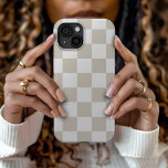 Beige Retro Check iPhone 15 Case<br><div class="desc">Trendy boho chequerboard print phone case in light beige and white colours. Use the design tools to add your own monogram,  name or other text,  or change the background colour to create a unique one of a kind device cover.</div>