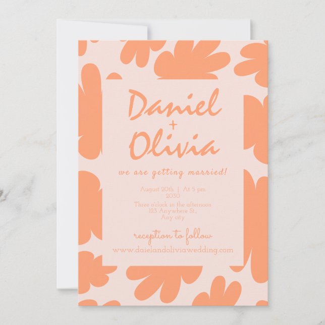 Beige Retro Floral with Photo Wedding Invitation (Front)