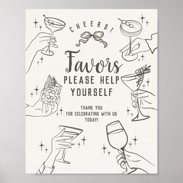 Beige Retro Vintage Cocktail Party Favours Sign (Front)