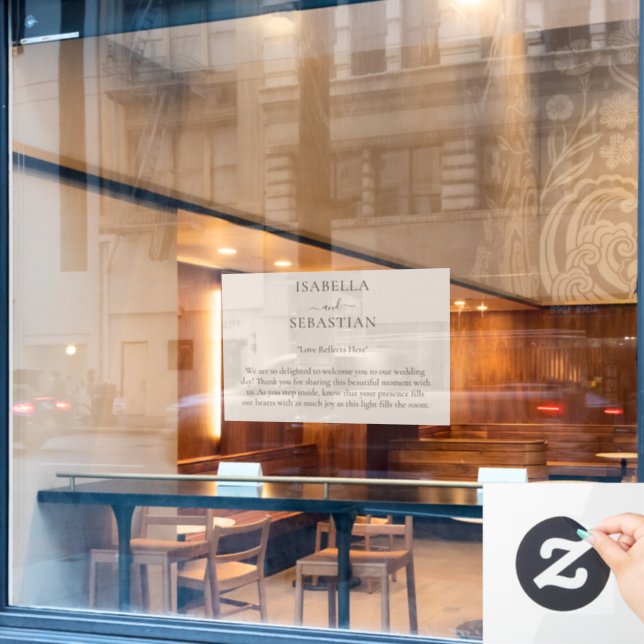 Beige Romantic COUPLE Wedding Window Cling (Cafe Window)