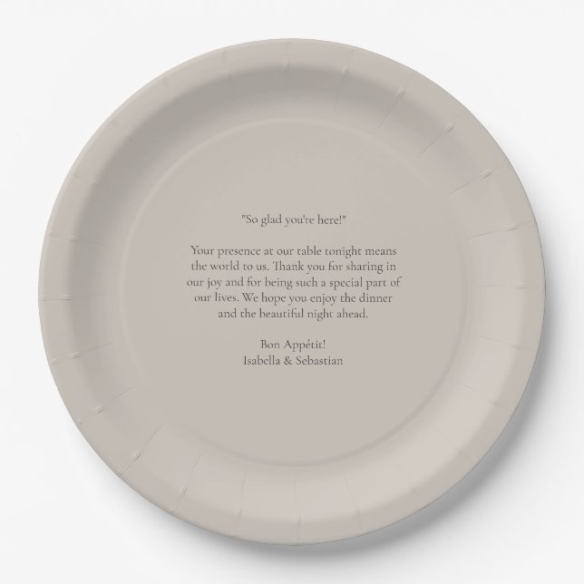 Beige Romantic Message Wedding Paper Plate (Front)